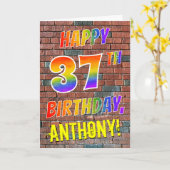 Graffiti Geïnspireerd Rainbow Look HAPPY 37TH BIRT Kaart (Gele Bloem)