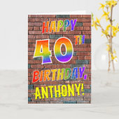 Graffiti Geïnspireerd Rainbow Look HAPPY 40TH BIRT Kaart (Gele Bloem)
