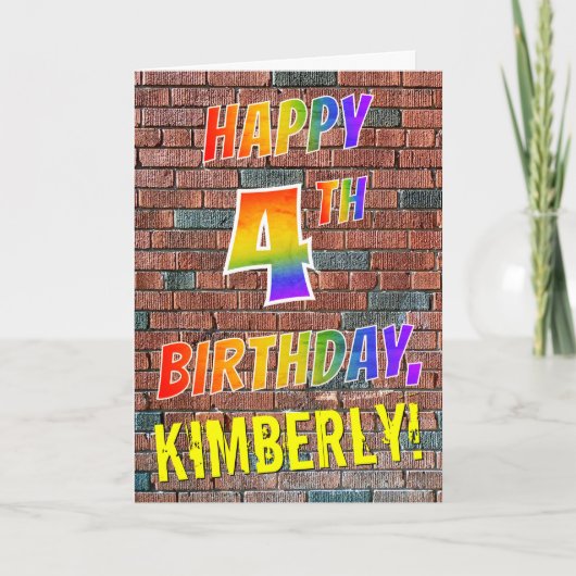 Graffiti Geïnspireerd Rainbow Look HAPPY 4TH VERJA Kaart (Voorkant)