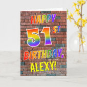 Graffiti Geïnspireerd Rainbow Look HAPPY 51ST VERJ Kaart (Gele Bloem)