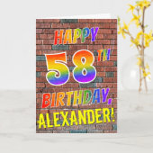 Graffiti Geïnspireerd Rainbow Look HAPPY 58TH BIRT Kaart (Gele Bloem)