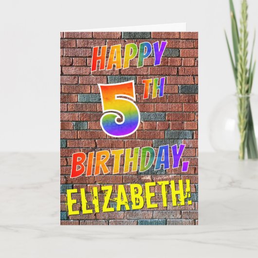 Graffiti Geïnspireerd Rainbow Look HAPPY 5TH BIRTH Kaart (Voorkant)