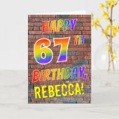Graffiti Geïnspireerd Rainbow Look HAPPY 67TH BIRT Kaart (Gele Bloem)
