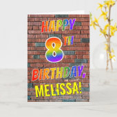 Graffiti Geïnspireerd Rainbow Look HAPPY 8TH BIRTH Kaart (Gele Bloem)