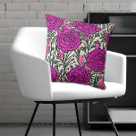Graffiti geïnspireerd Roos Patroon roze zwart Kussen<br><div class="desc">Roze,  zwart en wit patroon met rozen met zwarte contouren</div>