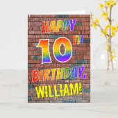 Graffiti Geïnspireerde regenboog look HAPPY 10TH B Kaart (Gele Bloem)