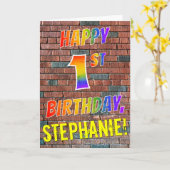 Graffiti geïnspireerde regenboogblik HAPPY 1ST BIR Kaart (Gele Bloem)