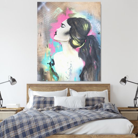 Graffiti Girl, verouderd Canvas Afdruk (Insitu (Slaapkamer))