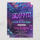 Graffiti gloed neon verjaardag uitnodiging (Voorkant / Achterkant)