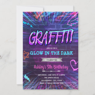 Graffiti gloed neon verjaardag uitnodiging