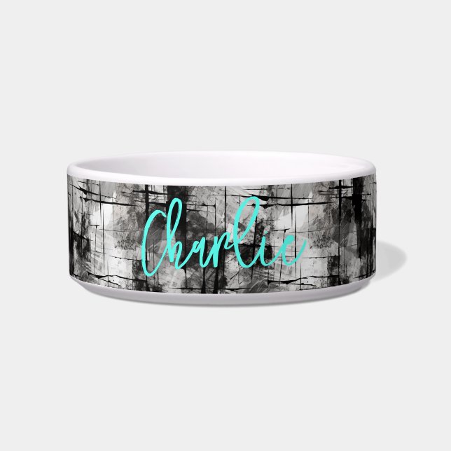 Graffiti grunge aqua blauw aangepaste naam voerbakje (Voorkant)