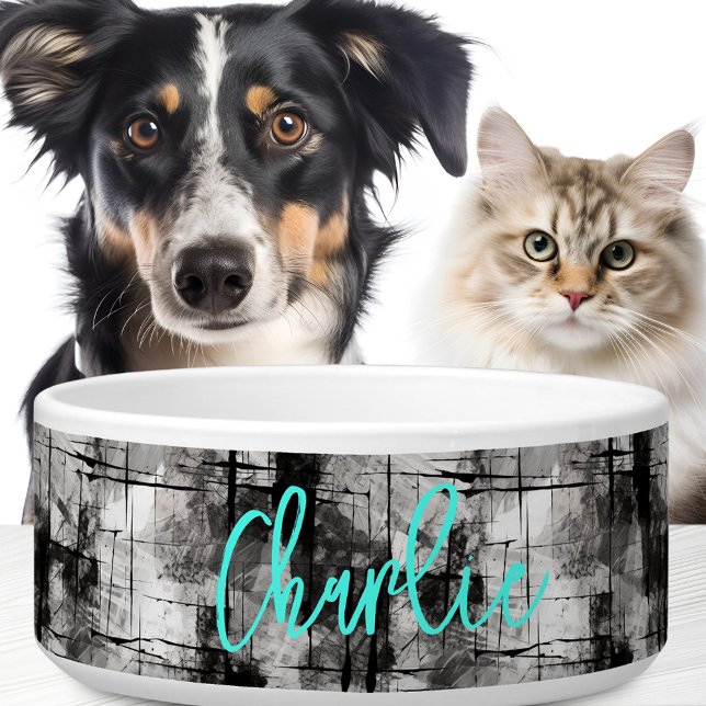 Graffiti grunge aqua blauw aangepaste naam voerbakje (Graffiti grunge aqua blue custom name bowl)