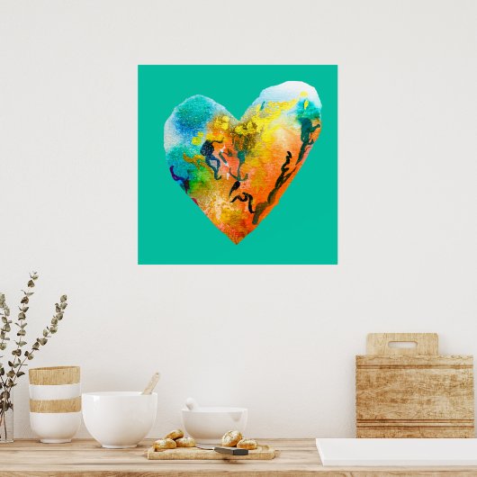 Graffiti hart waterverf kunst poster (Keuken)