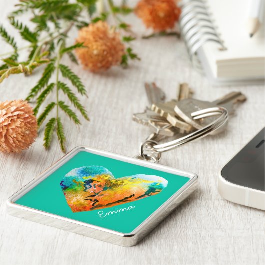 Graffiti hart waterverf kunst sleutelhanger (Zijkant)