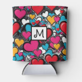 Graffiti Harten Patroon Kleurrijk Monogram Blikjeskoeler (Voorkant)