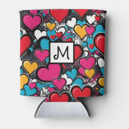 Graffiti Harten Patroon Kleurrijk Monogram Blikjeskoeler