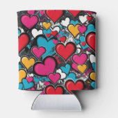 Graffiti Harten Patroon Kleurrijk Monogram Blikjeskoeler (Achterkant)