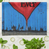Graffiti Heart, blauwe wand, beste mam ooit keuken Theedoek (Gevouwen)