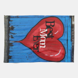 Graffiti Heart, blauwe wand, beste mam ooit keuken Theedoek