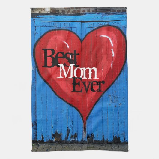 Graffiti Heart, blauwe wand, beste mam ooit keuken Theedoek (Verticaal)