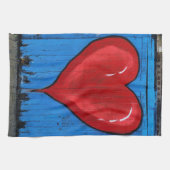 Graffiti Heart, blauwe wand, Valentijn, keuken Theedoek (Horizontaal)