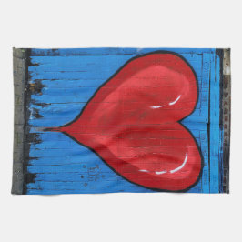 Graffiti Heart, blauwe wand, Valentijn, keuken Theedoek