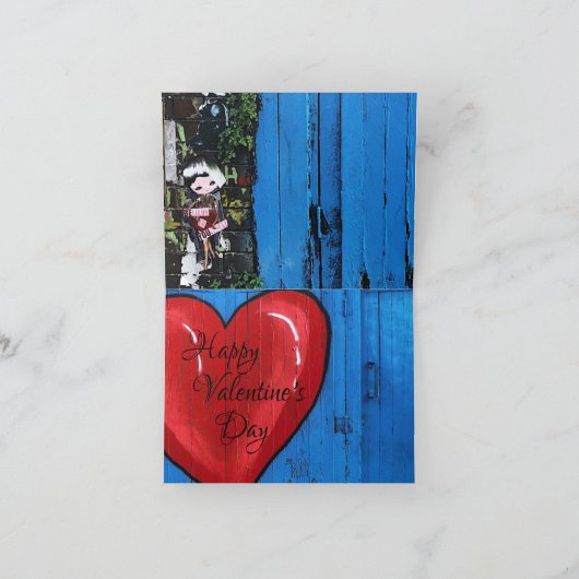 Graffiti Heart, blauwe wand, Valentijn, klein Bedankkaart (Binnen)