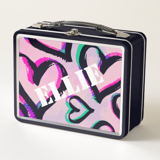 Graffiti Hearts Black Lunchbox (Voorkant)