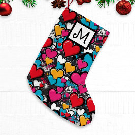 Graffiti Hearts Bright Colorful Monogrammed Kleine Kerstsok