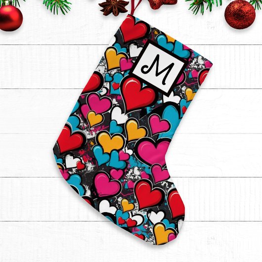 Graffiti Hearts Bright Colorful Monogrammed Kleine Kerstsok