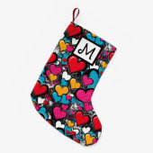 Graffiti Hearts Bright Colorful Monogrammed Kleine Kerstsok (Voorkant (Hangend))
