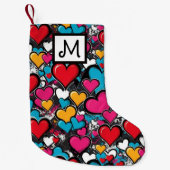 Graffiti Hearts Bright Colorful Monogrammed Kleine Kerstsok (Voorkant)