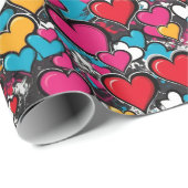 Graffiti Hearts Bright Street Art Valentine's Day Cadeaupapier (Rol Hoek)