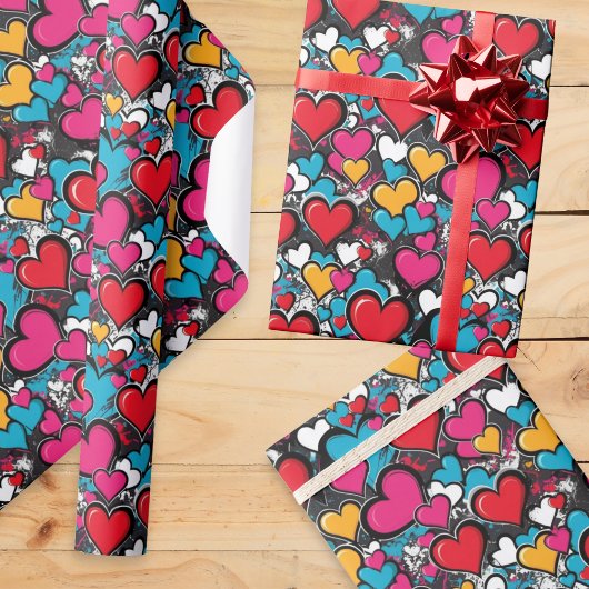 Graffiti Hearts Bright Street Art Valentine's Day Cadeaupapier