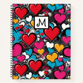 Graffiti Hearts Modern Street Art Cool Monogrammed Notitieboek