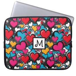 Graffiti Hearts Street Art Bright Monogrammed Laptop Sleeve