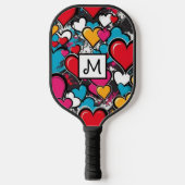 Graffiti Hearts Street Art Cool Monogrammed Pickleball Paddle (Voorkant)