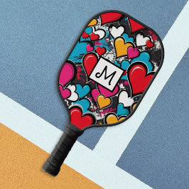 Graffiti Hearts Street Art Cool Monogrammed Pickleball Paddle