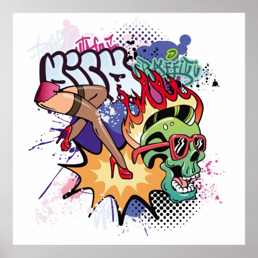 Graffiti illustration with street graffiti letters poster (Voorkant)