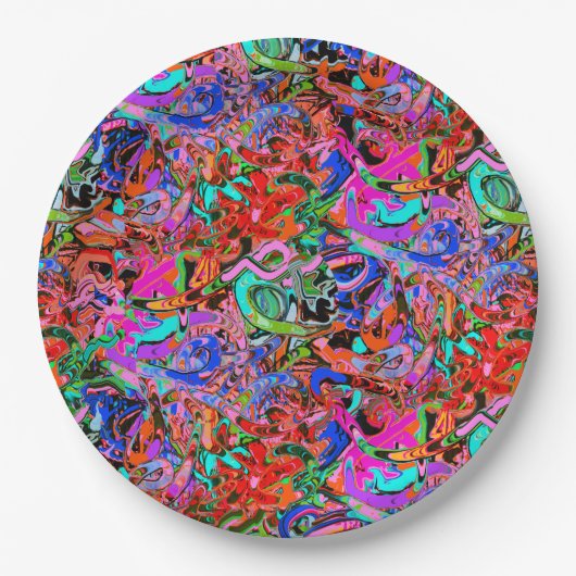 Graffiti in blauwe, groene en rode tinten papieren bordje (Voorkant)