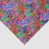 Graffiti in blauwe, rode, groene en paarse tinten tissuepapier (Detail)