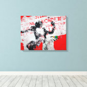 Graffiti in rode en witte vaten met Afrikaanse pot Canvas Afdruk (Insitu (Houten vloer))