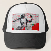 Graffiti in rode en witte vaten met Afrikaanse pot Trucker Pet (Voorkant)