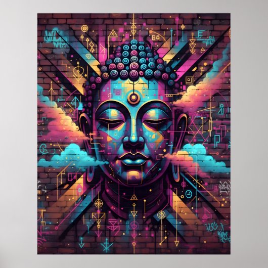 Graffiti inspired Modern Art | Meditating Buddha Poster (Voorkant)