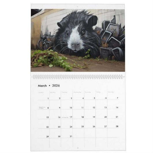 Graffiti-kalender voor cavia's kalender (Mar 2026)