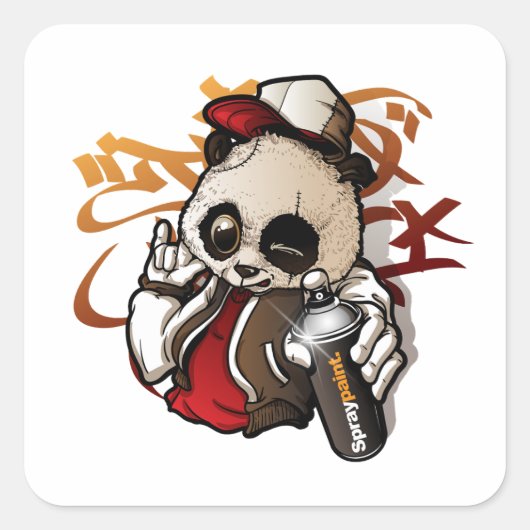 Graffiti Karakter Leuke Panda Met Een Spray Pijn Vierkante Sticker (Voorkant)