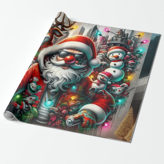 Graffiti Kerst Cadeaupapier (Uitgerold)