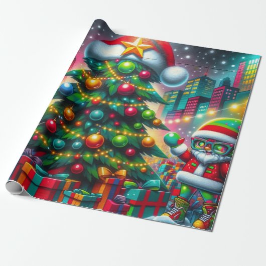 Graffiti Kerstmis Cadeaupapier (Uitgerold)