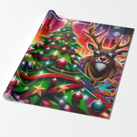 Graffiti Kerstmis Cadeaupapier (Uitgerold)
