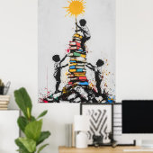 Graffiti Kinderen Klimmen Boeken – Urbane Protest Poster (Thuiskantoor)